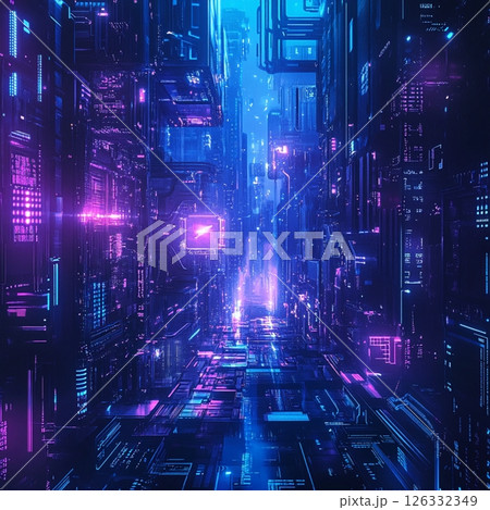 Futuristic Cyberpunk Cityscape with Neon Lights 126332349