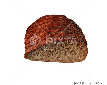 Black yeast-free bread with a crispy crust on a white background Black yeast-free bread with a crispy crust on a white background 126332372