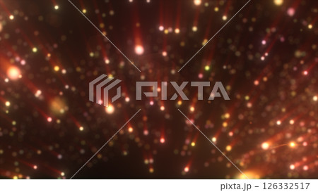 Red and golden glowing particle rain falling against a dark magical background, dreamy and festive 126332517