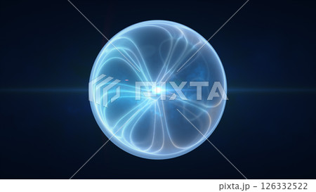 Smooth blue energy orb glowing with central light, surrounded by abstract translucent plasma Smooth blue energy orb glowing with central light, surrounded by abstract translucent plasma 126332522