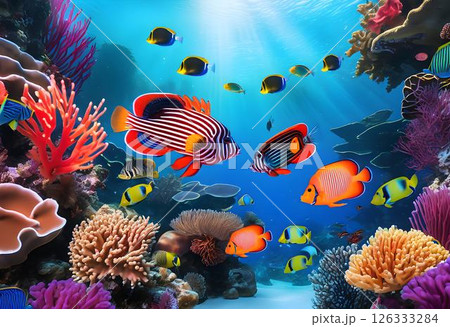Vibrant Coral Reef with Rare Marine Species 126333284