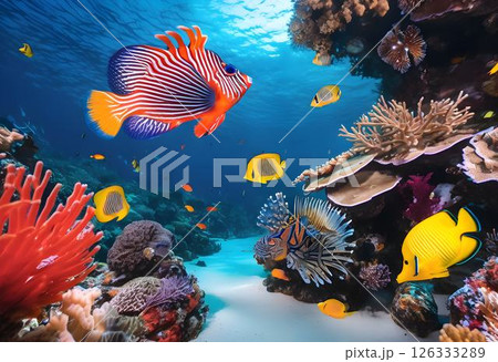 Vibrant Coral Reef Home to Rare Marine Species 126333289