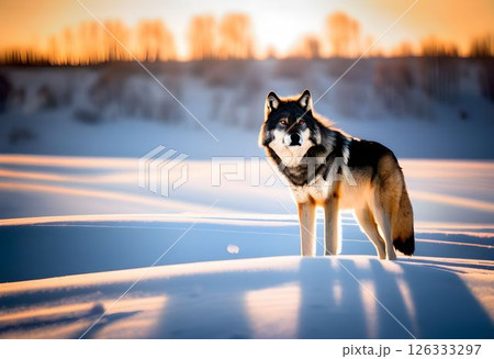 Lone Wolf Howling in a Barren Snowfield Lone Wolf Howling in a Barren Snowfield 126333297