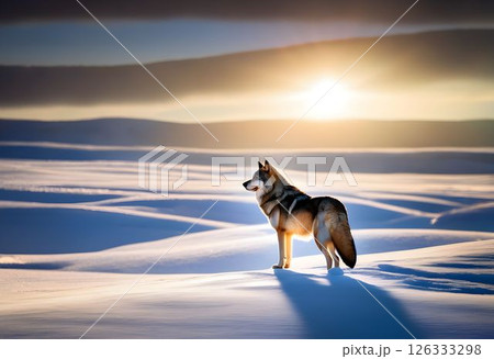 Fading Beauty: Wolf and Snowfield at Sunset Fading Beauty: Wolf and Snowfield at Sunset 126333298