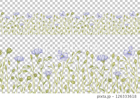 Watercolor seamless frame, border with wildflowers of flax and greenery. Hand-painted banner floral seamless pattern for textiles, invitations, greeting cards, stationery, wallpaper, tableware borders Watercolor seamless frame, border with wildflowers of flax and greenery. Hand-painted banner floral seamless pattern for textiles, invitations, greeting cards, stationery, wallpaper, tableware borders 126333618