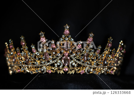 Royal crown for queen and princess, beauty contest. Morganite gemstones 126333668