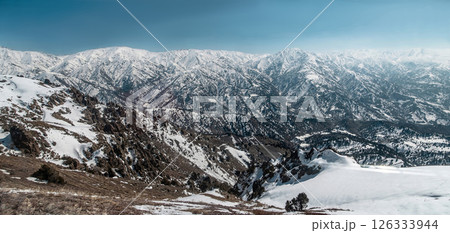 Amirsoy, Amirsay snowy rocks, mountains in Uzbekistan. Panorama 126333944