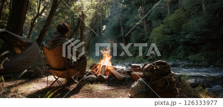 キャンプをする男性 126333977