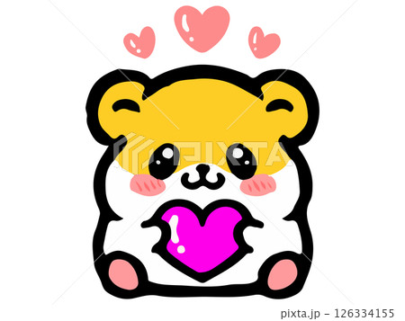 ハートとかわいいゴールデンハムスターのイラスト素材3のイラスト素材