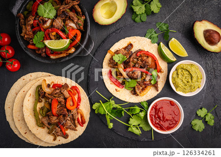 Fajitas, beef meat slices 126334261