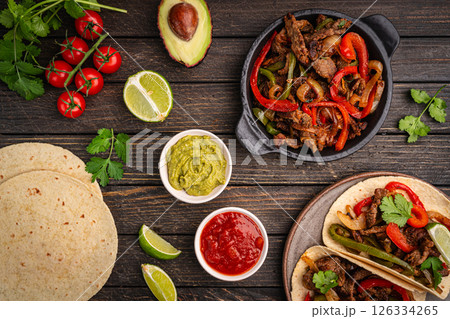 Fajitas, beef meat slices 126334265