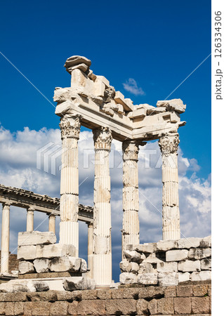 Detailed view of Corinthian columns of the Temple of Trajan in Pergamon Turkey Detailed view of Corinthian columns of the Temple of Trajan in Pergamon Turkey 126334306