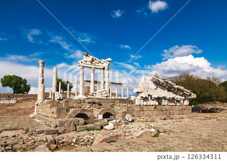 Ancient Roman Temple of Trajan ruins in Bergama, Turkey 126334311