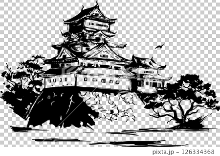 Japanese Castle Ink Painting Japanese Castle Ink Painting 126334368