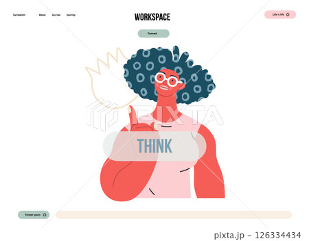 Thinking people, modern flat vector concept illustration- woman standing thoughtfully, looking upwards, bubble near head Metaphor for reflection, analysis, introspection, contemplation, deep thought Thinking people, modern flat vector concept illustration- woman standing thoughtfully, looking upwards, bubble near head Metaphor for reflection, analysis, introspection, contemplation, deep thought 126334434