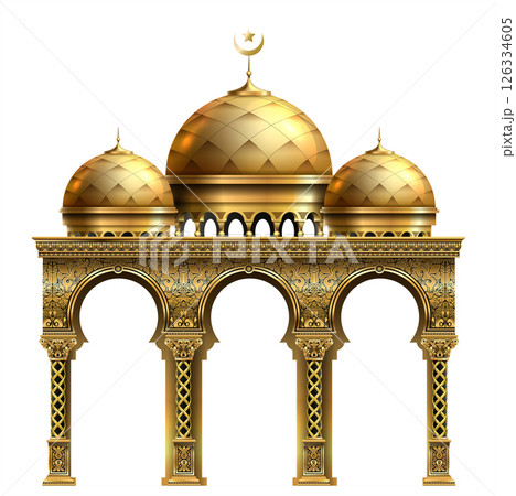 The luxurious entrance of the palace with golden arches The luxurious entrance of the palace with golden arches 126334605