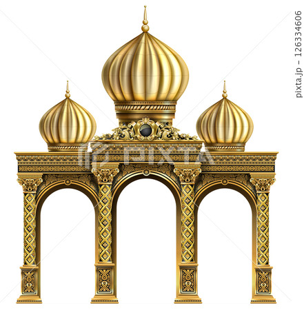 The luxurious entrance of the palace with golden arches 126334606