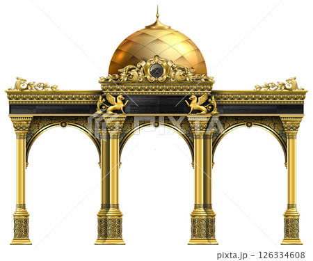 The luxurious entrance of the palace with golden arches 126334608