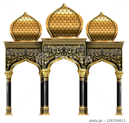 The luxurious entrance of the palace with golden arches The luxurious entrance of the palace with golden arches 126334611