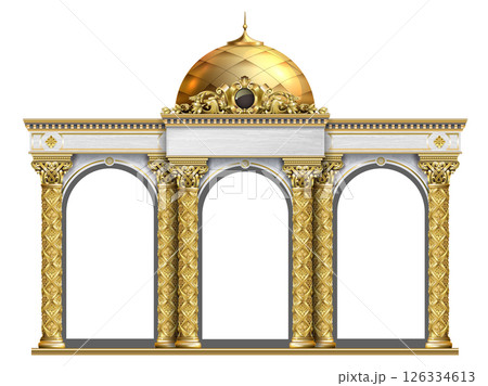 The luxurious entrance of the palace with golden arches The luxurious entrance of the palace with golden arches 126334613