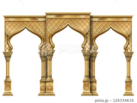 The luxurious entrance of the palace with golden arches 126334619