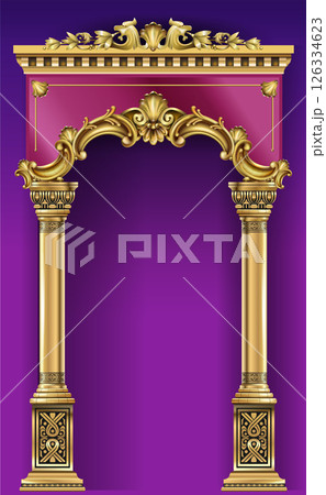 The luxurious entrance of the palace with golden arches The luxurious entrance of the palace with golden arches 126334623