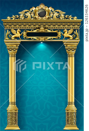 The luxurious entrance of the palace with golden arches 126334626