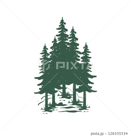 Fir tree vector icon illustration in green. Fir trees silhouettes. Forest silhouettes. Pine trees line art. Flat style. Vector illustration 126335534