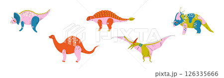 Dinosaur and Prehistoric Beast and Predator Vector Set 126335666
