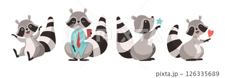 Funny Raccoon Animal Character with Ringed Tail Vector Set 126335689