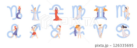 Zodiac Sign with Man and Woman Character Vector Set 126335695