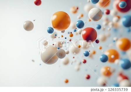 Colorful bunch of balloons floating in a clear blue sky on a sunny day 126335739