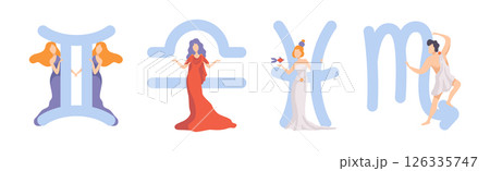 Zodiac Sign with Man and Woman Character Vector Set 126335747