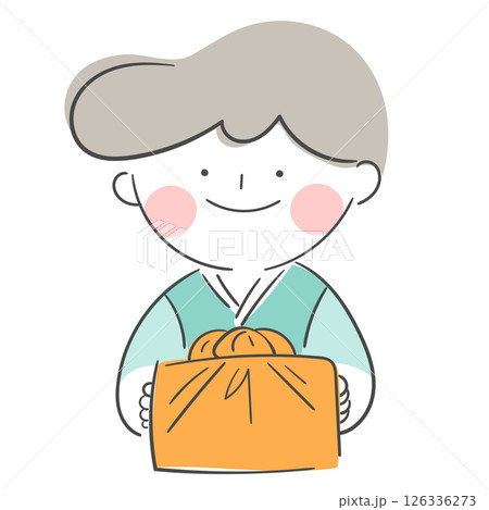 An illustration of a boy in a hanbok holding a gift bundle An illustration of a boy in a hanbok holding a gift bundle 126336273