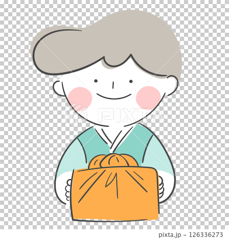 An illustration of a boy in a hanbok holding a gift bundle An illustration of a boy in a hanbok holding a gift bundle 126336273
