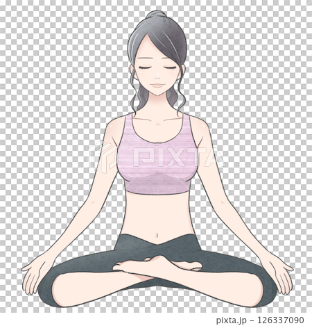 Illustration of a young woman (ponytail) doing yoga 126337090