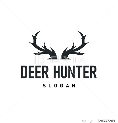 deer logo silhouette concept with majestic and luxurious deer animal and antlers black silhouette of forest animal, nature design template illustration 126337264