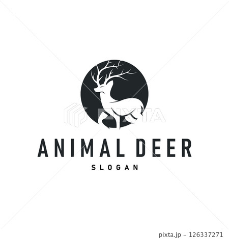 deer logo silhouette concept with majestic and luxurious deer animal and antlers black silhouette of forest animal, nature design template illustration deer logo silhouette concept with majestic and luxurious deer animal and antlers black silhouette of forest animal, nature design template illustration 126337271