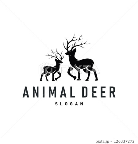 deer logo silhouette concept with majestic and luxurious deer animal and antlers black silhouette of forest animal, nature design template illustration deer logo silhouette concept with majestic and luxurious deer animal and antlers black silhouette of forest animal, nature design template illustration 126337272