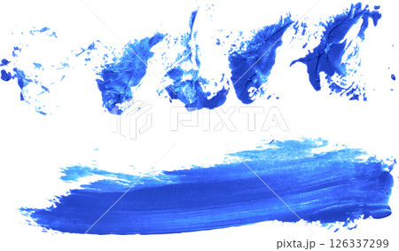 Two blue strokes of blue paint, one wavy at the top and one horizontal at the bottom Two blue strokes of blue paint, one wavy at the top and one horizontal at the bottom 126337299