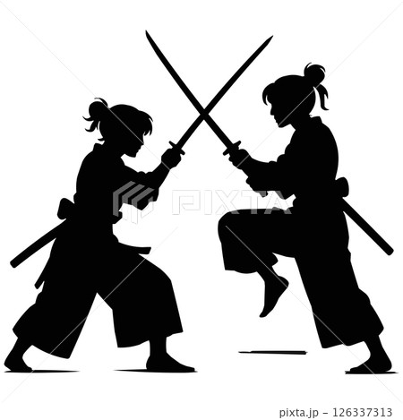 The Silhouette of Two Samurai in Combat Generative AI 126337313