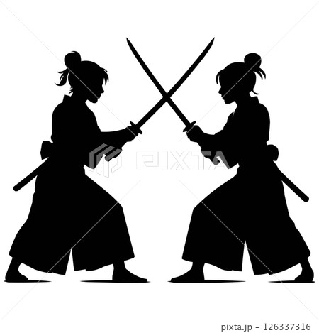 The Silhouette of Two Samurai in Combat Generative AI 126337316