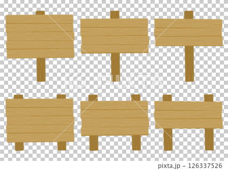 Set of yellow wooden square sign illustrations Set of yellow wooden square sign illustrations 126337526