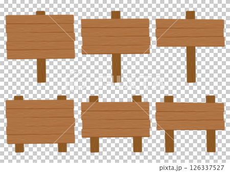 Set of brown wooden square signboard illustrations Set of brown wooden square signboard illustrations 126337527