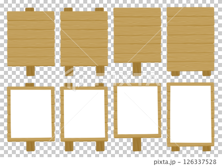Set of yellow wooden square vertical sign illustrations 126337528