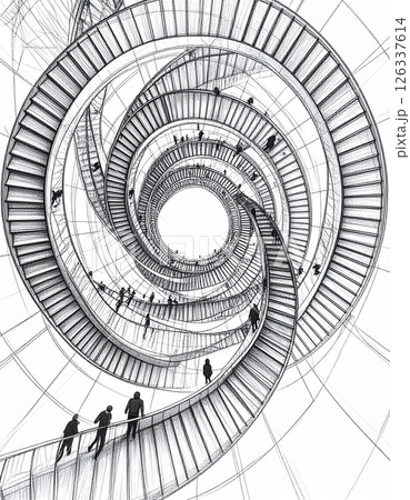 螺旋階段を見上げる人々 126337614
