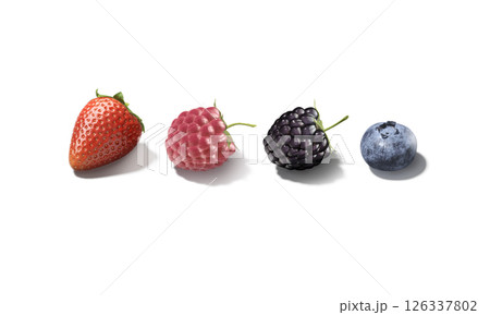 Raspberry, strawberry, blueberry, blackberry berries lying mockup, isolated 126337802