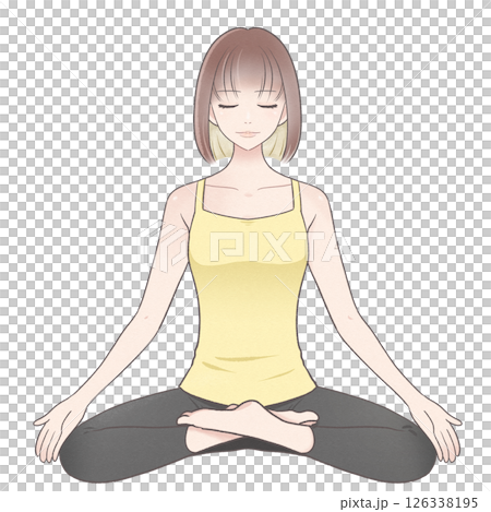 Illustration of a young woman (bob hair) doing yoga Illustration of a young woman (bob hair) doing yoga 126338195