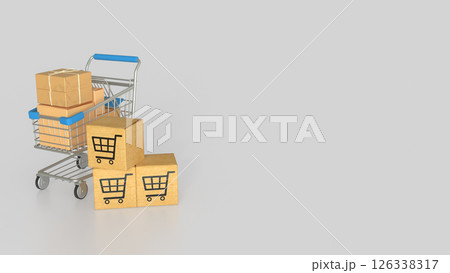 The Card Board and Shopping cart icon for Marketing concept 3d Rendering. The Card Board and Shopping cart icon for Marketing concept 3d Rendering. 126338317