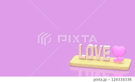 The Love wood text and Pink Heart on mobile  for  romance concept 3d Rendering. 126338336